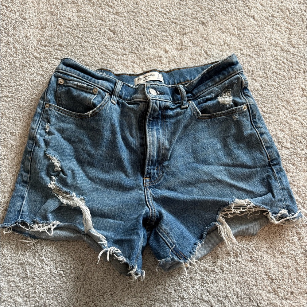 Abercrombie & Fitch Blue Jean Shorts Distressed High-Rise